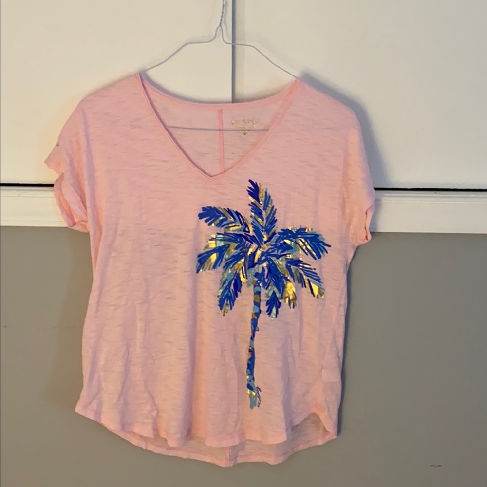 Lily Pulitzer Pink Shirt with Palm Tree